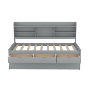 Captain Bed With Built In Bookshelves, 3 Storage Drawers, And Trundle