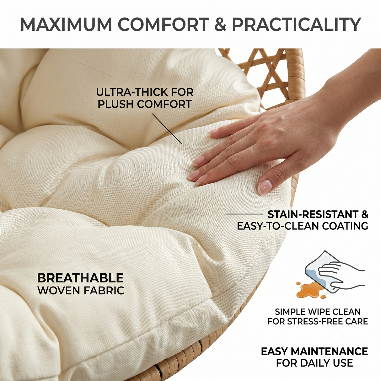 Foldable Hanging Egg Chair with Stand and Cushion