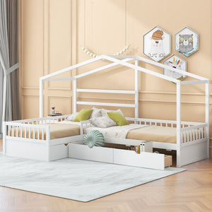 L Shape Platform Bed With 3 Storage Drawers