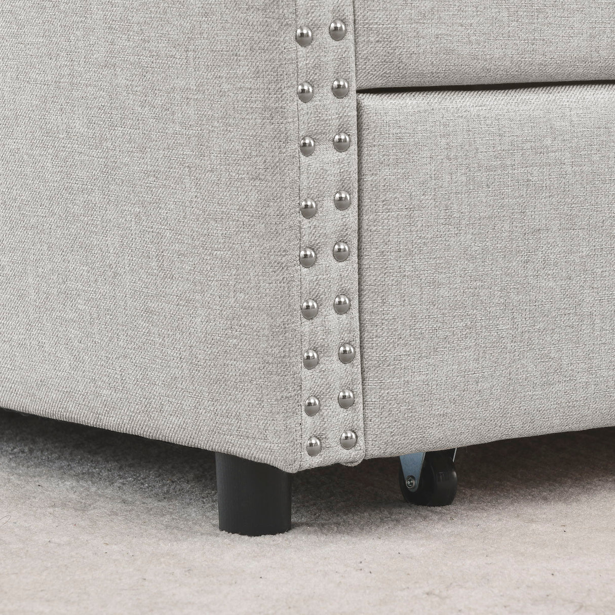 Upholstered Tufted Daybed With Drawers, Waved Arms