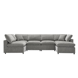 Modern Modular Cloud Sofa Bed, 6 Seat Sectional Couch Set With Ottoman, Free Combination, Convertible U Shaped Sleeper Sofa For Living Room