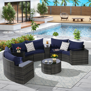 Outdoor Patio Furniture 11-Piece Half-Moon Sectional Round Patio Furniture Set