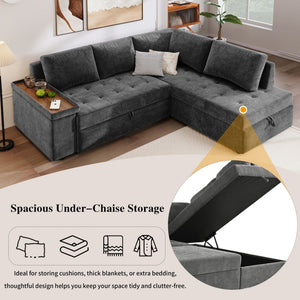 L Shaped Couch With Pull Out Bed And Storage Sectional Sleeper Sofa With Hidden Storage, Wide Armrest With Storage, For Living Room, Apartment, Bedroom, Office - Best Buy Furniture