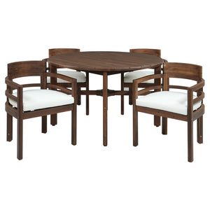 5 Piece Round Patio Table & Cushioned Armrest Chairs, Outdoor Dining Set With Umbrella Hole