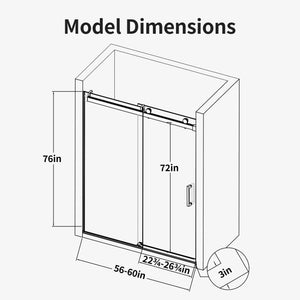 56-60" W x 76" H Frameless Single Sliding Soft-Close Shower Door