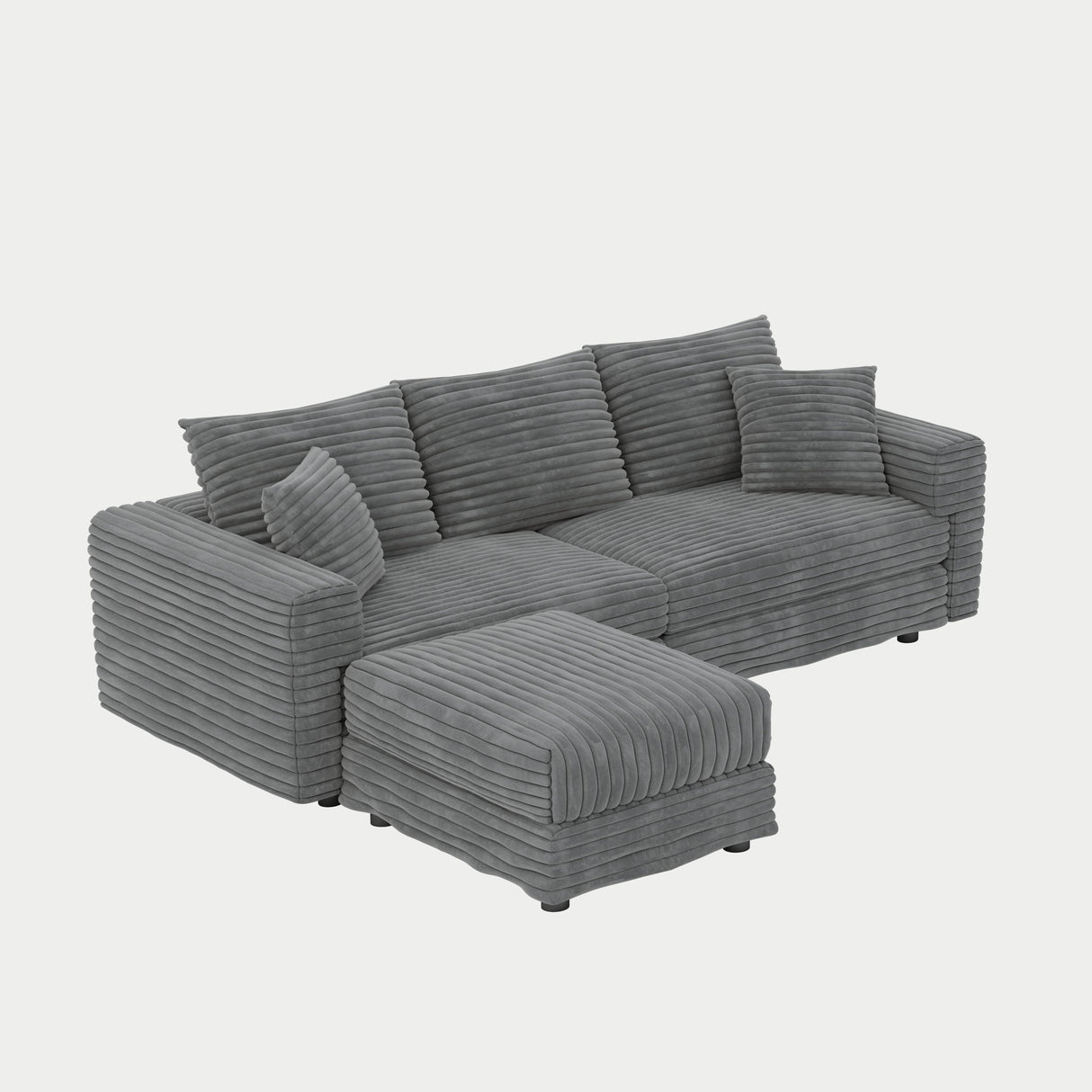 Deep Seat Convertible Sofa With Soft Pillows And Ottomans