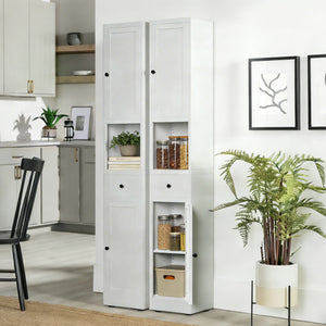Tall Narrow Bathroom Cabinet With 5-Tier Storage, Adjustable Shelves, Freestanding - White