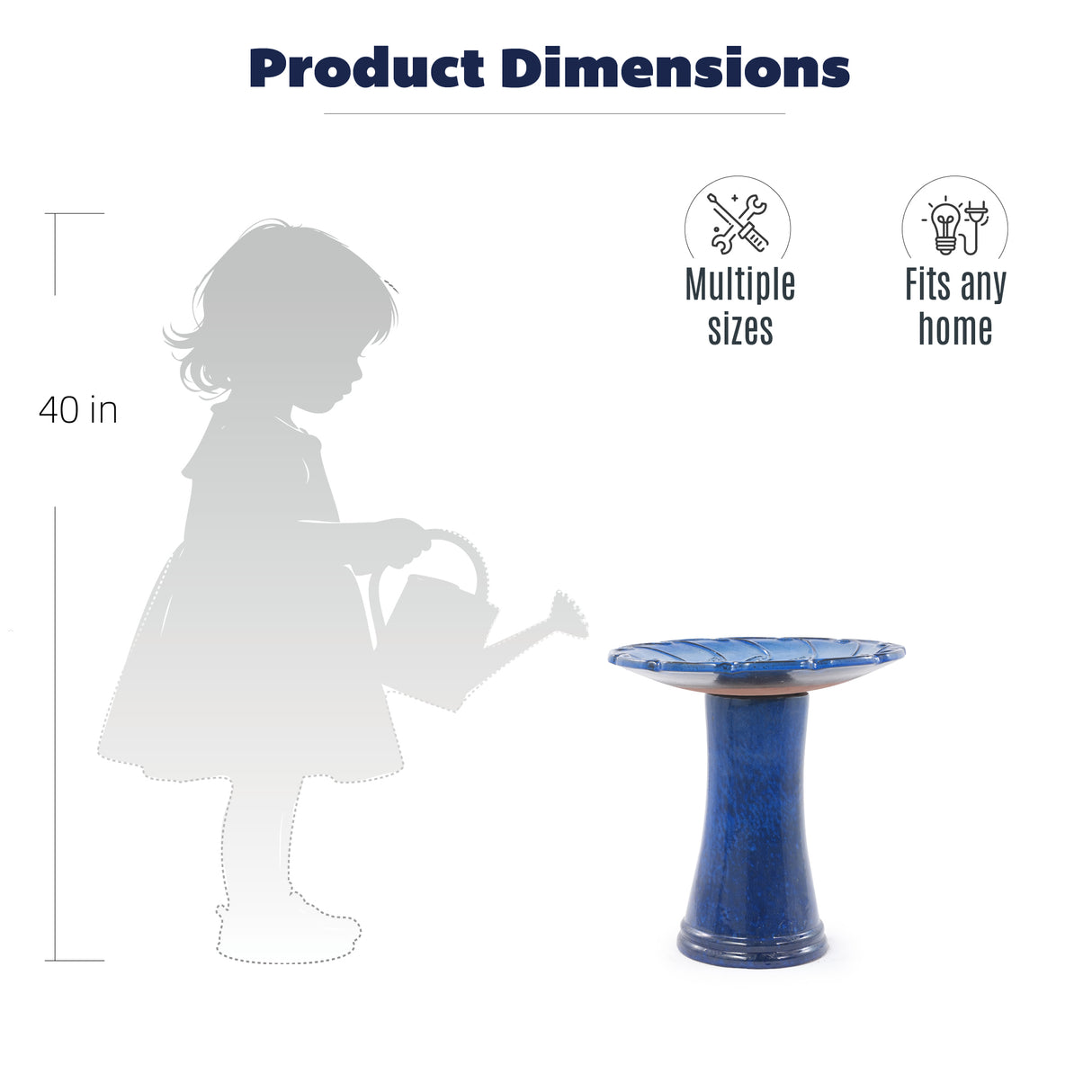 Handmade Glazed Ceramic Bird Bath, Sapphire