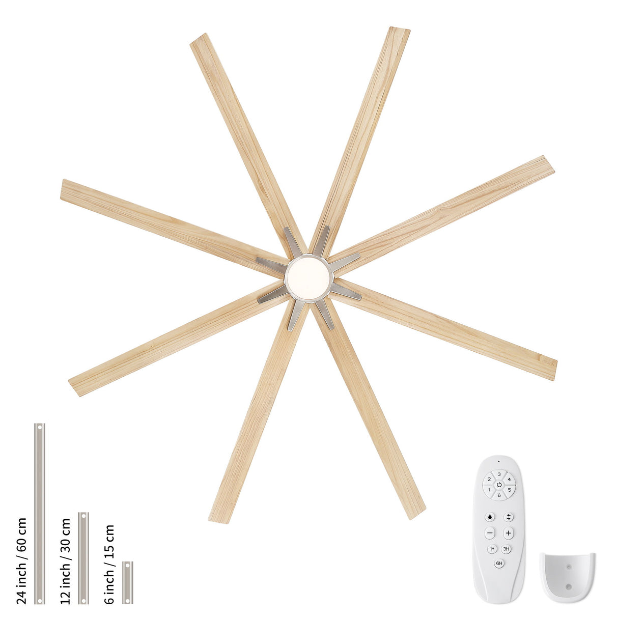 Oversized Large Ceiling Fan With Dimmable LED Light, 8 Blades, Remote Control