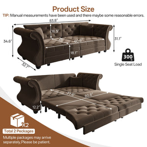 Oversized Chesterfield Pull Out Sofa Bed with Flower Tufting