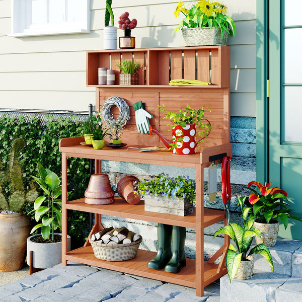TOPMAX 65' Large Wooden Farmhouse Rustic Outdoor Potting Bench Table