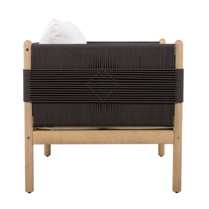 Outdoor Acacia Wood Loveseat with Diamond Rope Weave & Cushions, Light Teak
