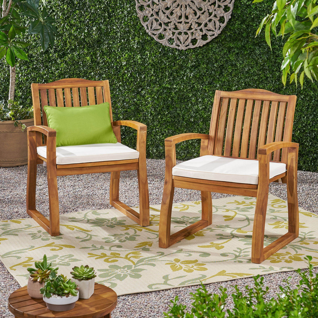 Della - Wood Armchair (Set of 2) Outdoor Dining Chairs - Cream - Best Buy Furniture
