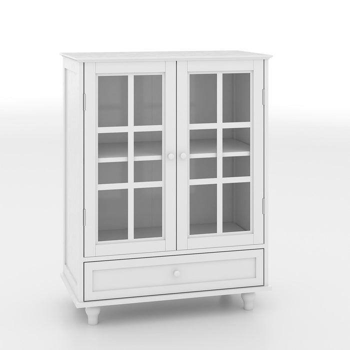Minimalist Buffet Cabinet with Double Glass Doors and Drawer - White, Green, Black, Blue