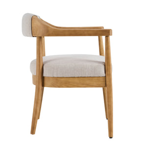 Wood Frame Upholstered Dining Chairs with Armrests (Set of 2) - Beige + Natural