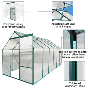 Polycarbonate house Raised Base And Anchor Aluminum Heavy Duty Walk-In houses For Outdoor Backyard In All Season