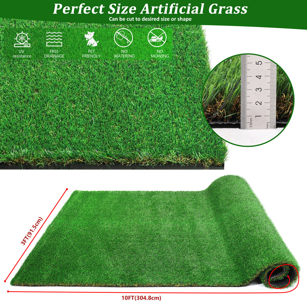 3FT X 10FT Outdoor Artificial Grass Runner Rug