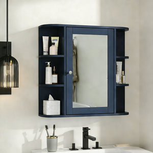 Bathroom Wall Storage Cabinet With Mirror And Adjustable Shelf, 6 Open Shelves
