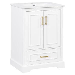 Bathroom Vanity With Sink, 1 Divided Drawer And 2 Soft Close Doors With Double Shelf
