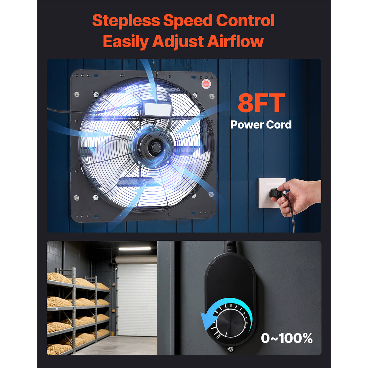 18 Inch Shutter Exhaust Fan with Variable Speed Controller