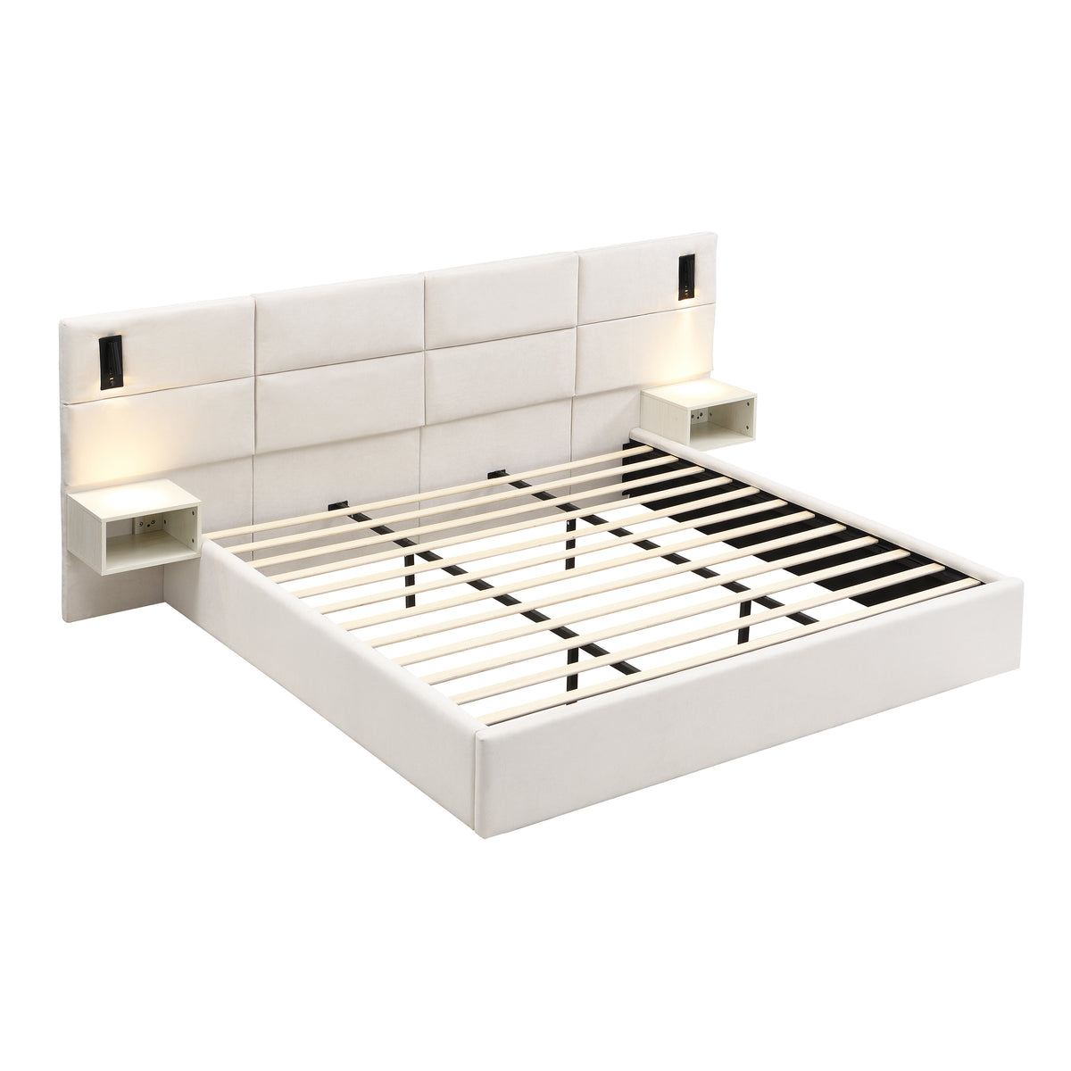 Soft, Comfortable, Luxurious Upholstered Smart Bed with Reading Light - King