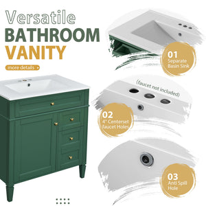 Bathroom Vanity With Top Sink, 2 Doors And 3 Drawers, Freestanding Set With Mirror Cabinet