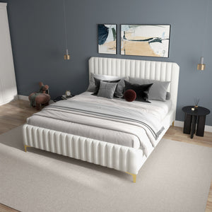 Valery King Size Bed Frame with Tufted Upholstery - White Boucle