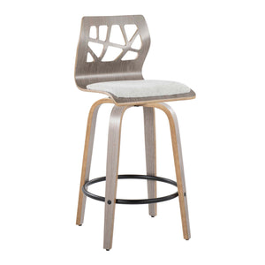 Folia - Contemporary Fixed Height Counter Stool With Swivel With Round Footrest (Set of 2) - Light Gray