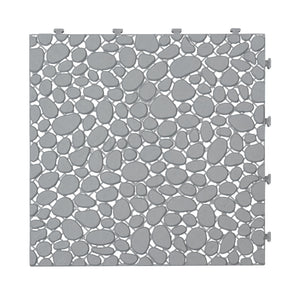 Interlocking Deck Tiles Plastic Waterproof Outdoor All Weather Anti-Slip Bathroom Shower Balcony Porch Strong Weight Capacity Upto 440 Lbs, Pebble Stone Pattern