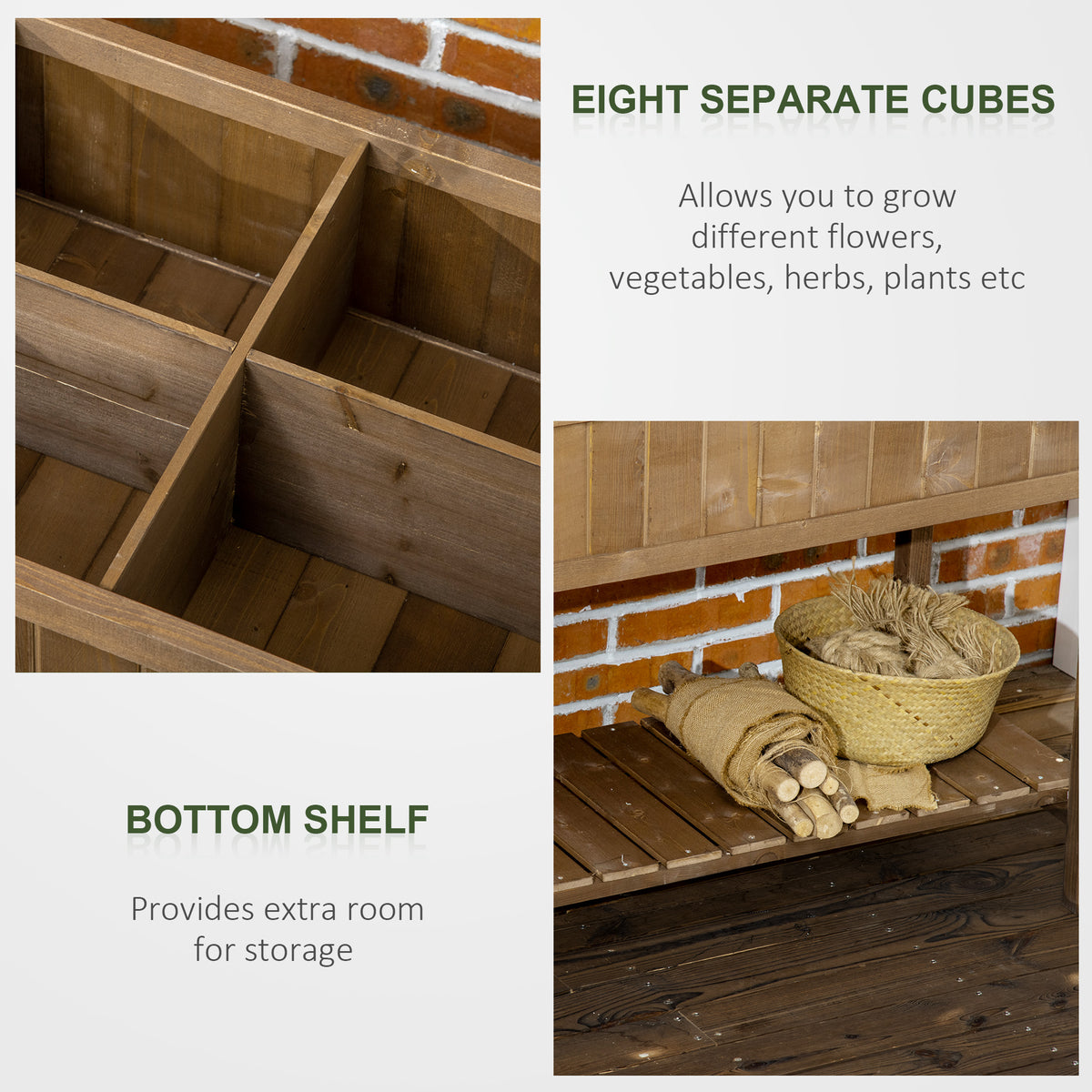 43x18x30 Raised Garden Bed with Shelf & Pockets - Fir Wood