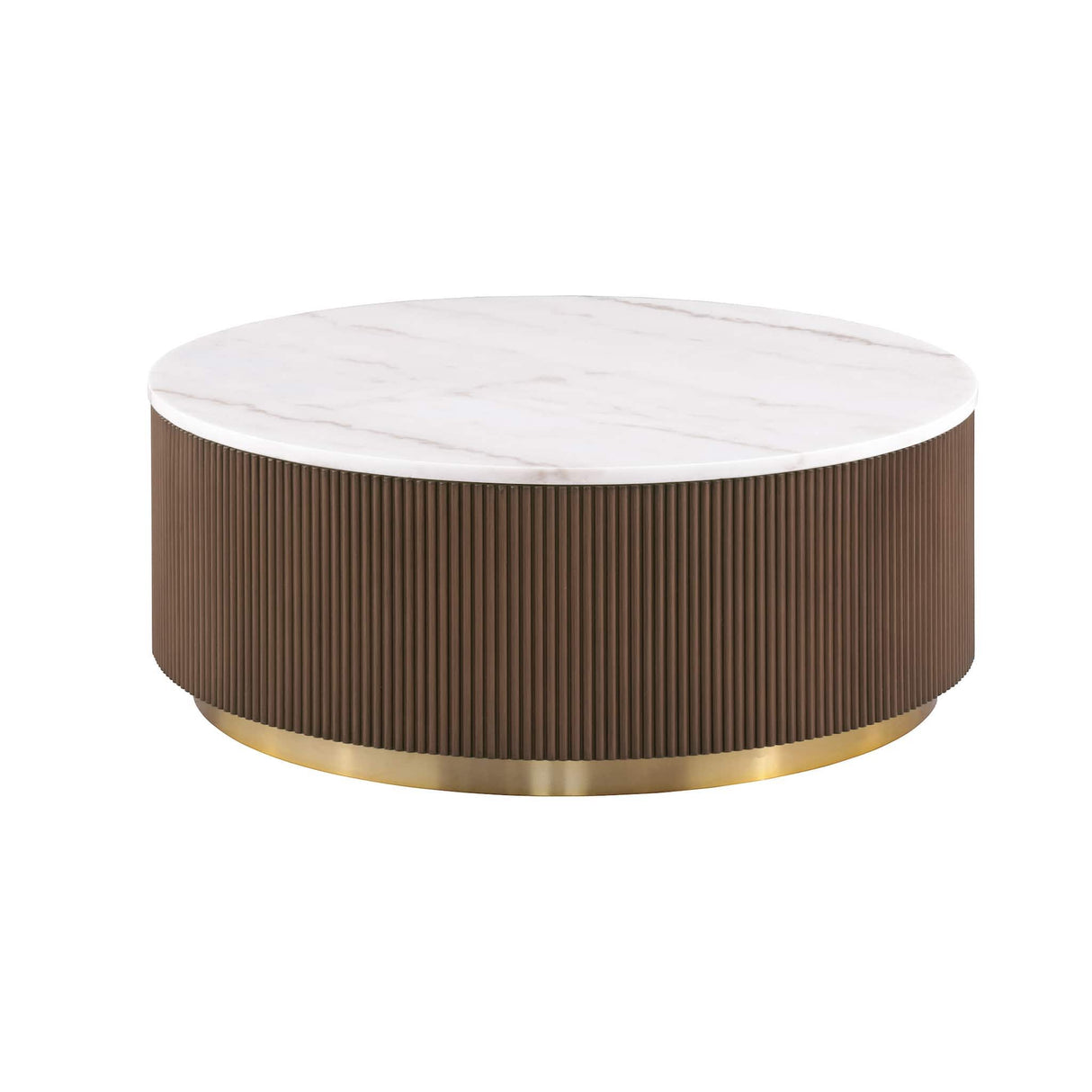 3 Piece Round Table Set With Marble Tops - Brown / Gold / White