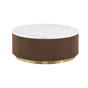 3 Piece Round Table Set With Marble Tops - Brown / Gold / White