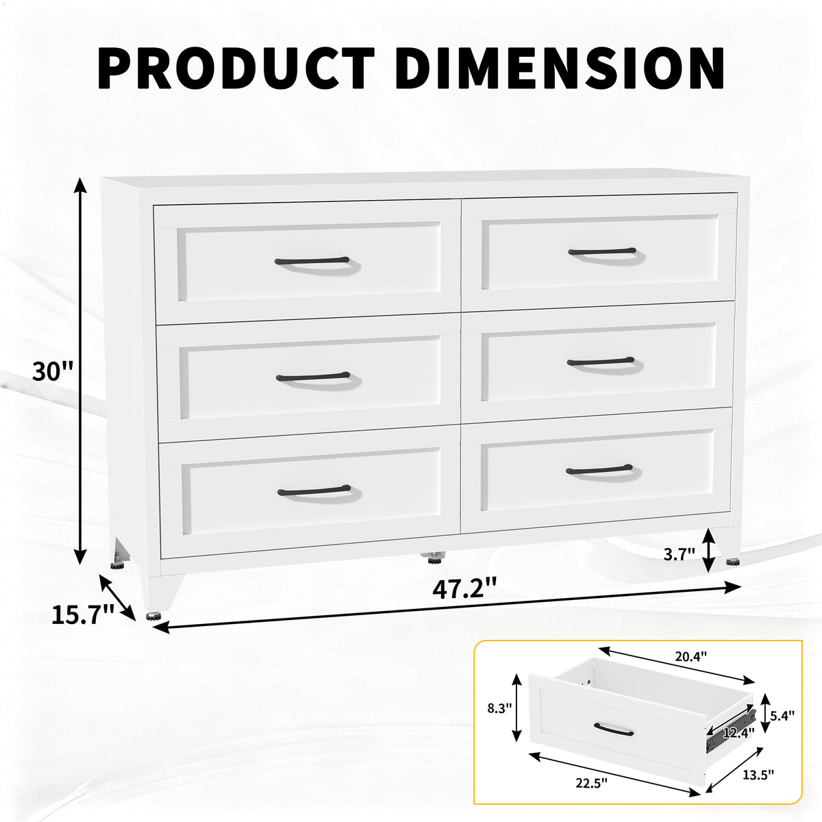 6 Drawer Dresser for Bedroom, Modern Metal Storage Chest