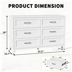 6 Drawer Dresser for Bedroom, Modern Metal Storage Chest