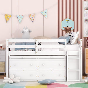 Loft Bed With Retractable Writing Desk And 4 Drawers, With Lateral Portable Desk And Shelves