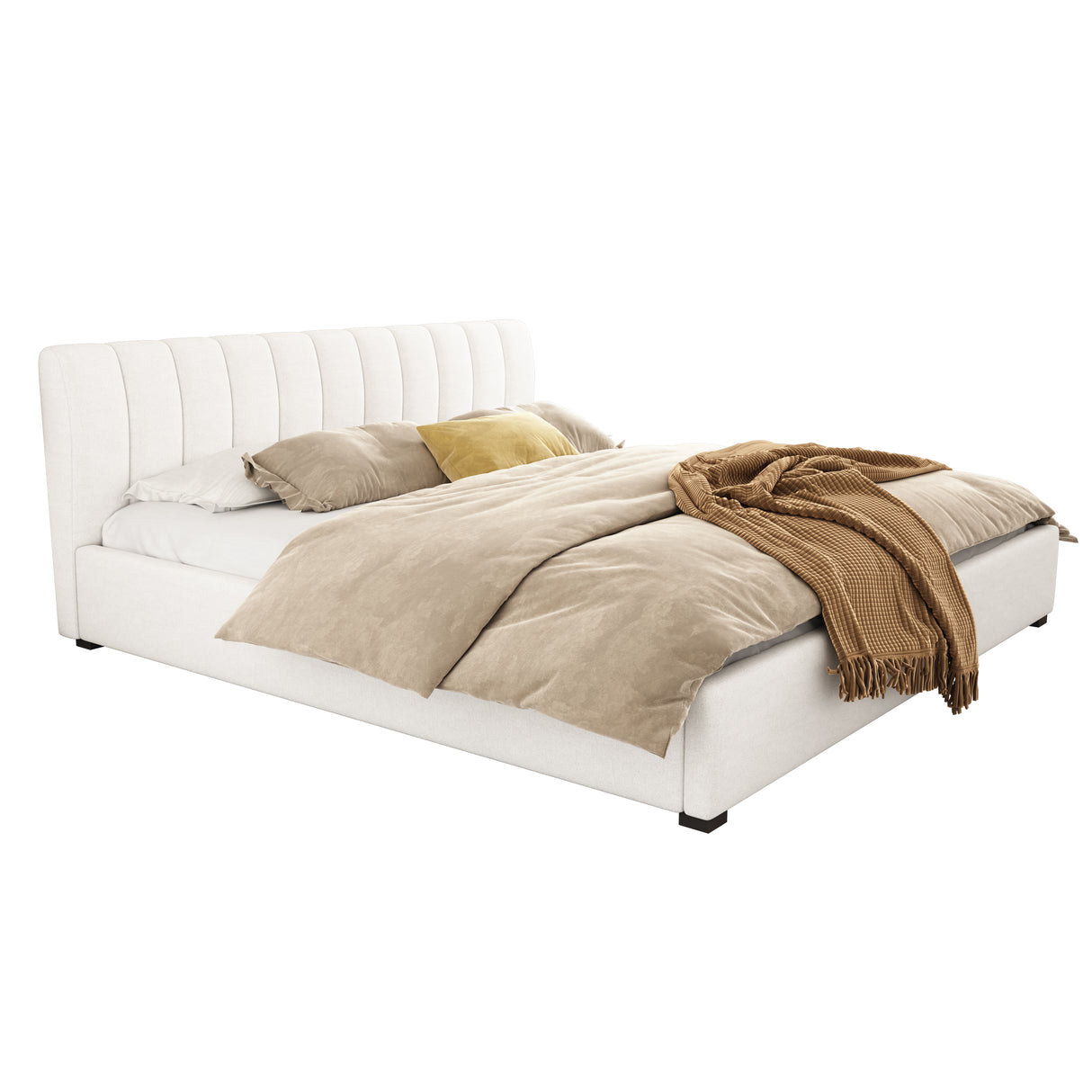 King Size Upholstered Bed Frame with Linen Blend Fabric