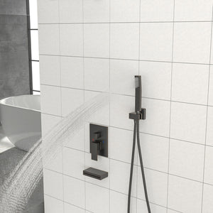 Square Shower System With Waterfall Tub Spout And Rough In Valve, Wall Mounted