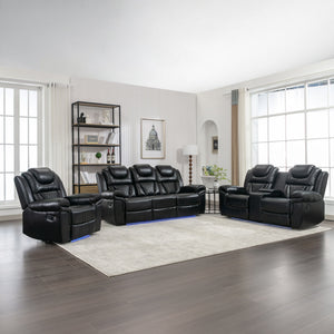 3 Pieces Recliner Sofa Sets Home Theater Seating Manual Recliner Chair With Center Console And LED Light Strip For Living Room