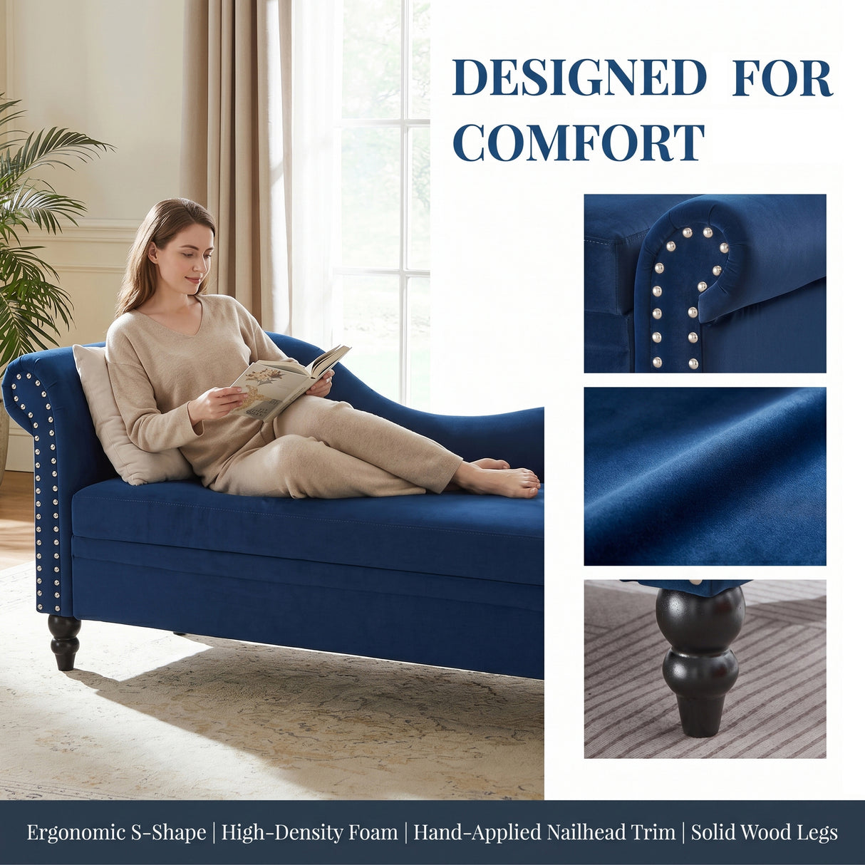 64.5'' Modern Velvet Chaise Lounge