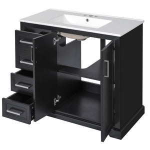 Bathroom Vanity With Sink, Soft Close Doors, Adjustable Shelf & 3 Drawers