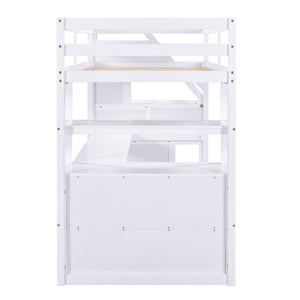 Loft Bed With Desk, Shelves, 2 Drawers, Storage Staircase