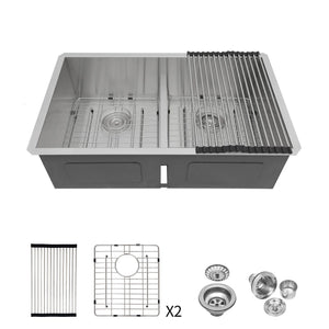Modern Double Bowl Undermount Kitchen Sink 50 / 50 Design Stainless Steel
