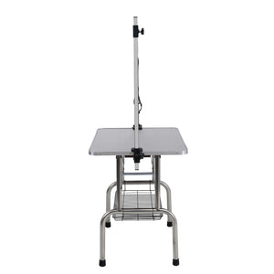 Folding Dog Pet Grooming Table Stainless Steel Frame Rubber Mat On Board With Adjustable Arm And Clamps Pet Dog Cat Grooming Table