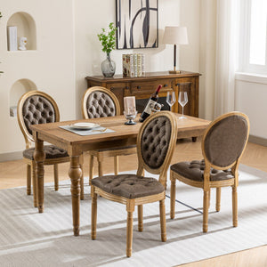 French Style Solid Wood Frame Antique Painting, Hand-Pulled Buckle Decoration Artificial Dining Chair With Nailhead Trim, Wood Legs