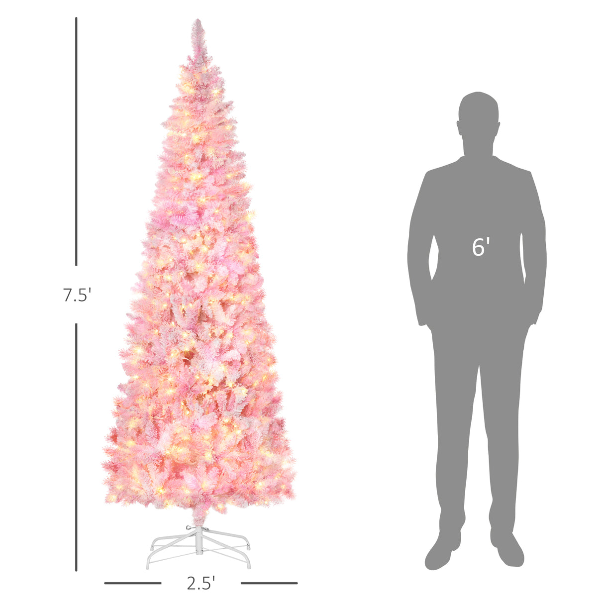 Snow Flocked Pencil Shape Artificial Christmas Tree