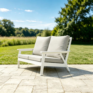 HIPS Loveseat with Cushion, Wood Grain Outdoor Garden Sofa