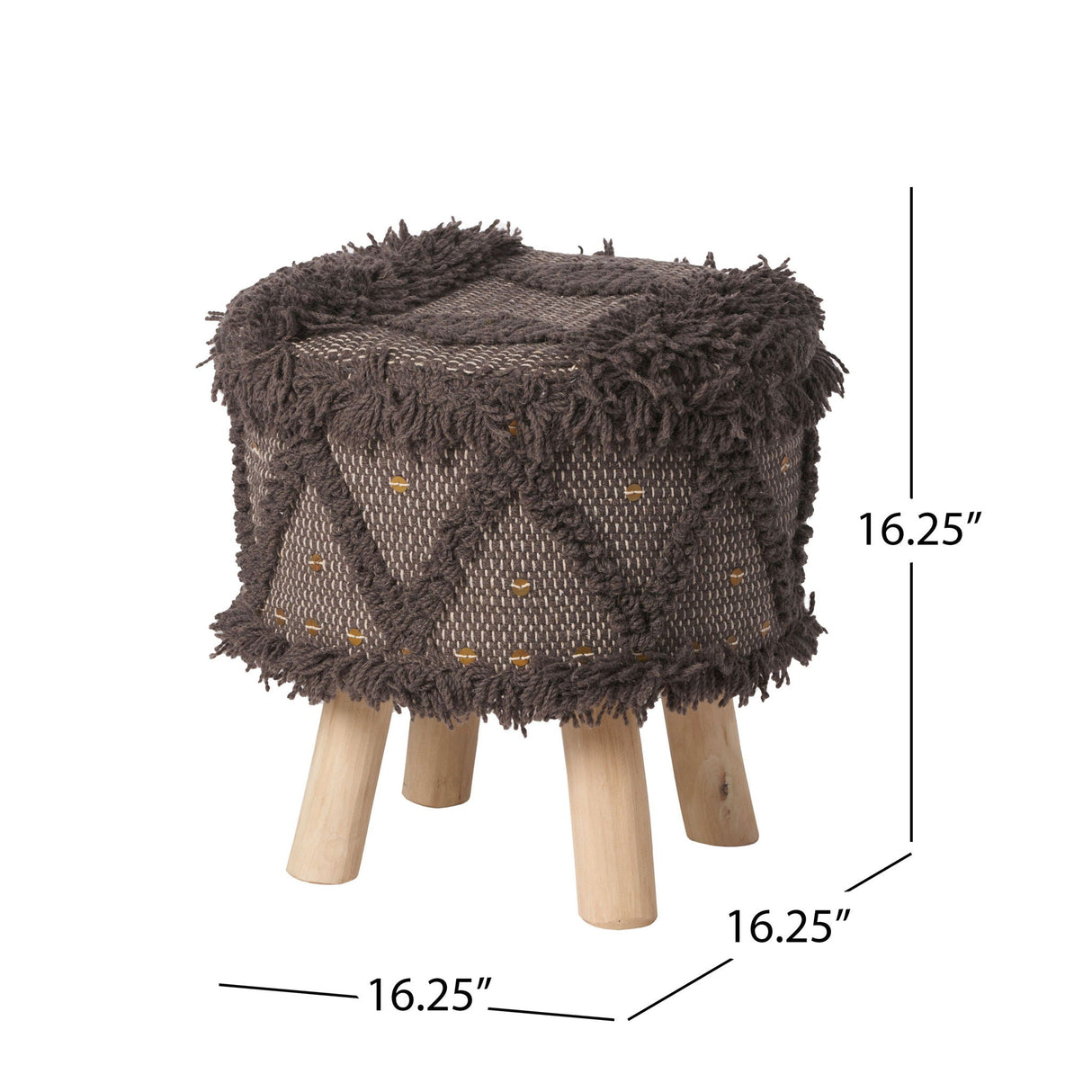 Roja - Handcrafted Wool & Cotton Foot Stool With Eucalyptus Wood Frame - Dark Brown - Best Buy Furniture