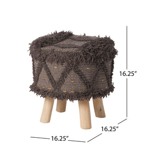 Roja - Handcrafted Wool & Cotton Foot Stool With Eucalyptus Wood Frame - Dark Brown - Best Buy Furniture