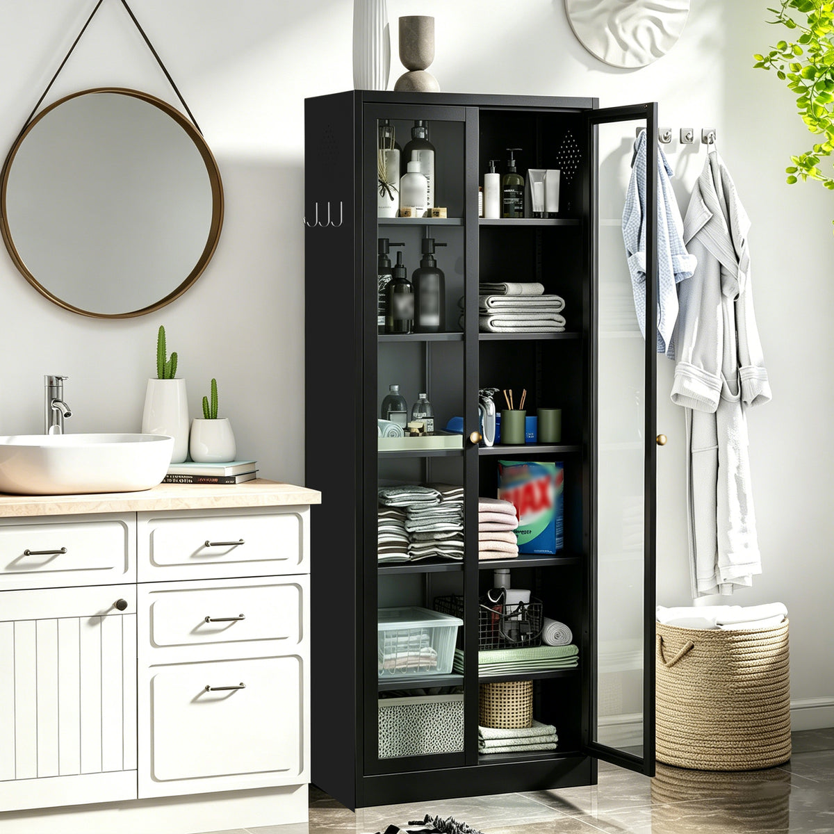 Metal Kitchen Pantry Cabinet with 5 Adjustable Shelves - Steel