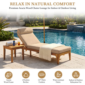 TOPMAX Acacia Wood Chaise Lounge